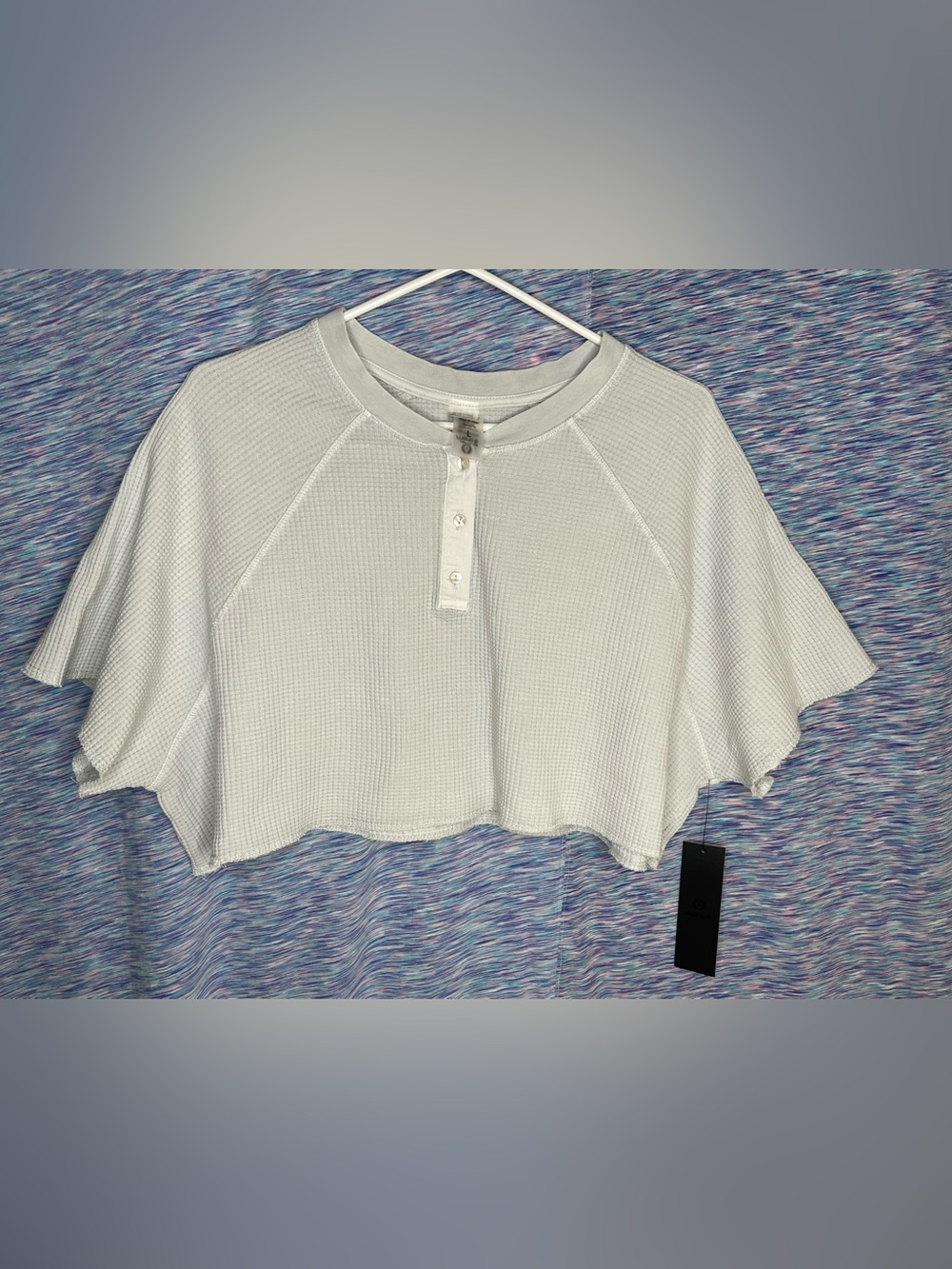 NWT Mono B Misty Blue Waffle Weave Wide Cropped Top
